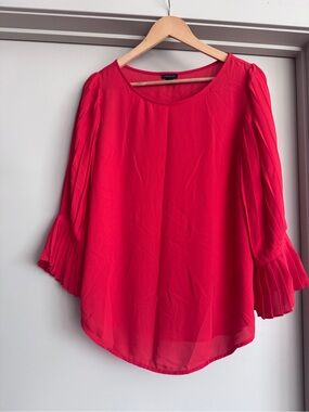Ann Taylor Coral Orange Red Pleated Bell Sleeve Blouse